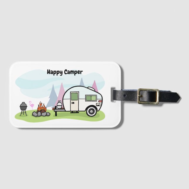 Happy Camper Trailer Luggage Tag (Front Horizontal)
