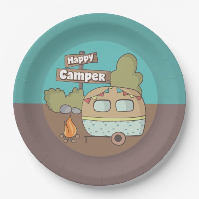 Happy Camper Trailer Paper Plate (Front)