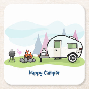 Happy Camper Trailer Square Paper Coaster
