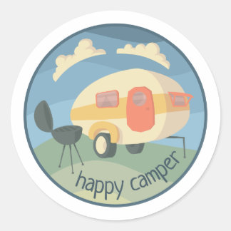 Happy Camper Travel Trailer Autocollant rond perso