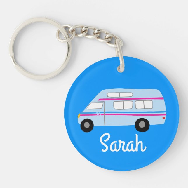 HAPPY CAMPER Van RV Motorhome Campervan CUSTOM  Keychain (Front)