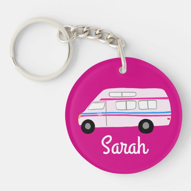 HAPPY CAMPER Van RV Motorhome Campervan CUSTOM Keychain (Front)