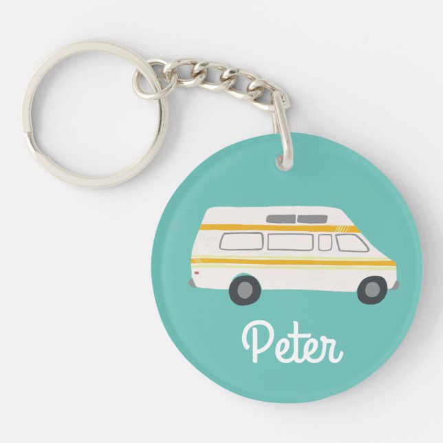 HAPPY CAMPER Van RV Motorhome Campervan CUSTOM  Keychain (Front)