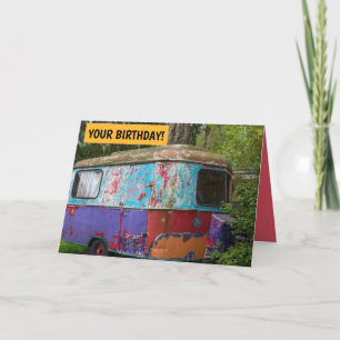 HAPPY CAMPER VINTAGE HIPPIE CAMPER CARTE D'ANNIVER
