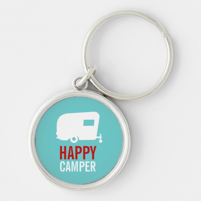Happy Camper - Vintage RV Camping Keychain (Front)