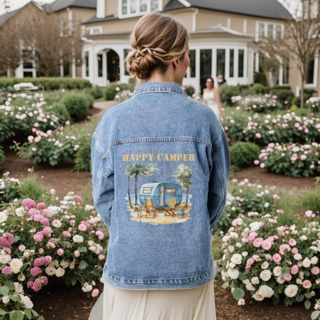 Happy Camper Women's Denim Jacket (Wedding Back)