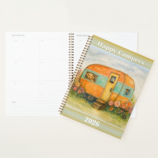 Happy Campers 2025 Spiral Notebook — Retro Caravan Planner (Display)