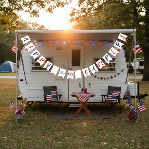 Happy Campers America personalized Bunting Flags
