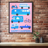 HAPPY CAMPERS! Campervan Vanlife RV Trailer Pink