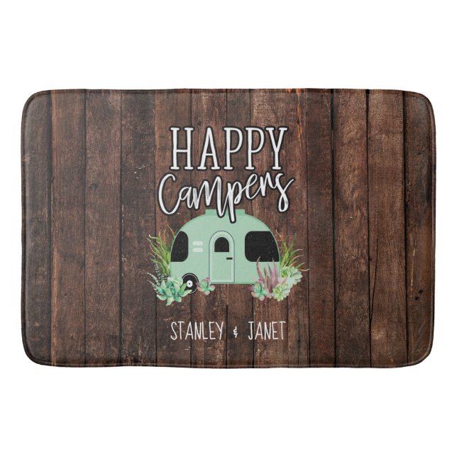 Happy Campers, Camping, RV, Motorhome, Trailer Bath Mat (Front)