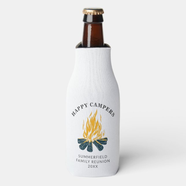 Happy Campers Camping Vacation Family Trip Custom Bottle Cooler (Bottle Front)