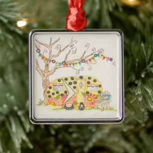 **HAPPY CAMPER'S CHRISTMAS ORNAMENT** METAL ORNAMENT