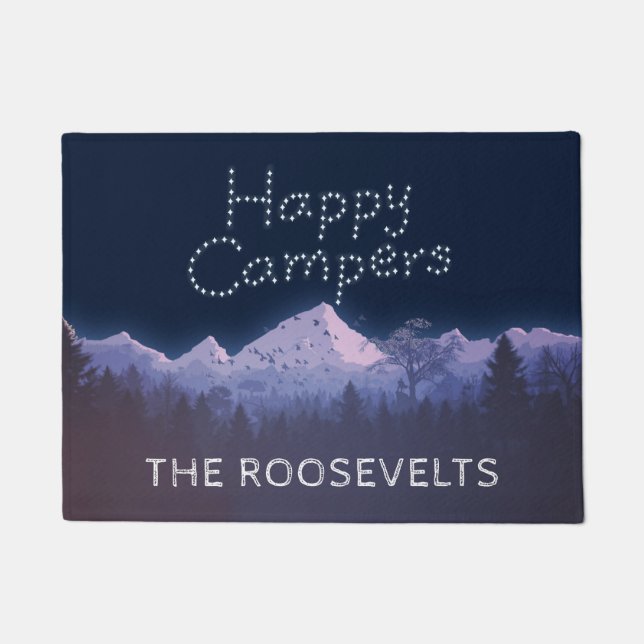 Happy campers custom rustic mountain camping doormat (Front)