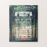 Happy Campers | Family Name Camping Rules Jigsaw Puzzle<br><div class="desc">Featuring a stunning watercolor camping scene with your family name. Featuring watercolor illustration of camping scene and fun typography rules with your choice of personalization. Trendy monogrammed design. Change the Family Name and Date to make it your own custom design. This design will never go out of style. Add your...</div>