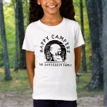 Happy Campers Family Name Camping Trip Black White T-Shirt<br><div class="desc">This design is perfect for a family camping trip. The black text states, Happy Campers, and can be customized with your family's name. Make your next adventure at camp extra fun whether in a tent or RV, and get your family matching shirts with this tent under the moon and pine...</div>