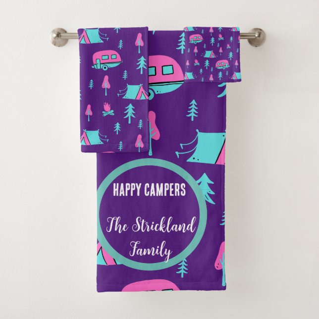 Happy Campers Personalized RV and Camping Bath Towel Set (Insitu)
