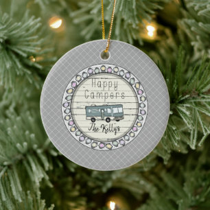 Happy Campers Personalized RV Ceramic Ornament