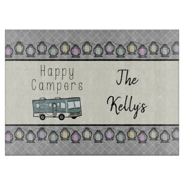 Happy Campers Personalized RV Cutting Board (Front)