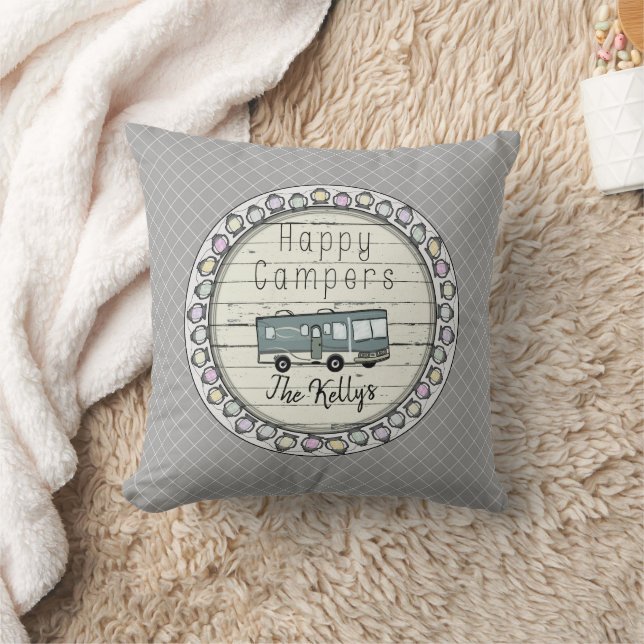 Happy Campers Personalized RV Throw Pillow (Blanket)