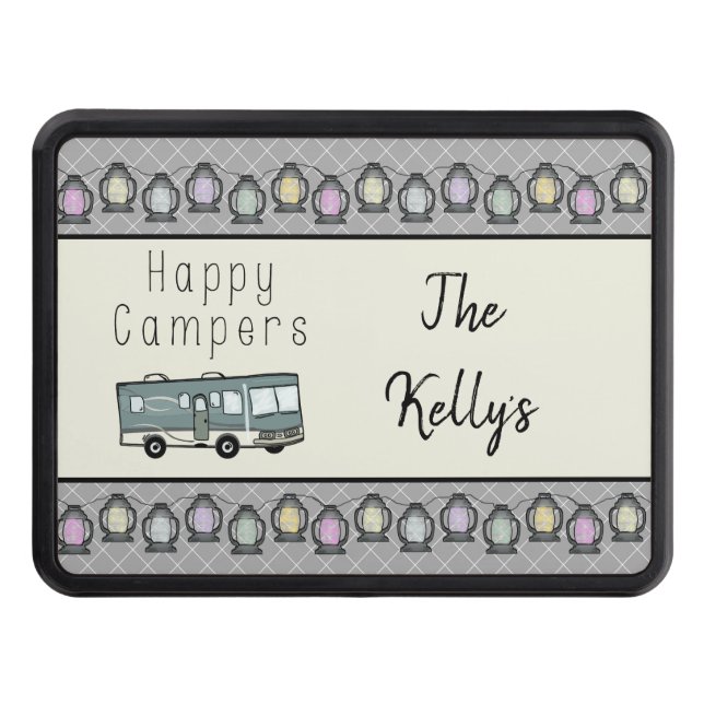 Happy Campers Personalized RV Trailer Hitch Cover (Front)