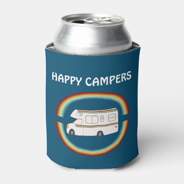 Happy Campers Rainbows Whimsical Motorhome RVing Can Cooler (Can Front)