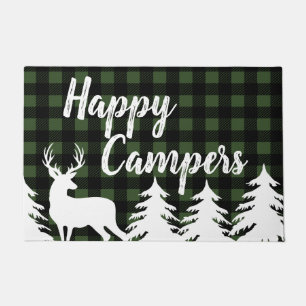 Happy Campers Rustic Buffalo Check Plaid & Deer Doormat