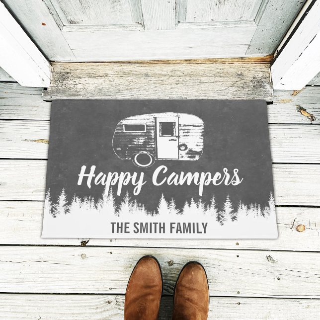 Happy Campers Rustic Chalkboard Family Name Doormat (Creator Uploaded)