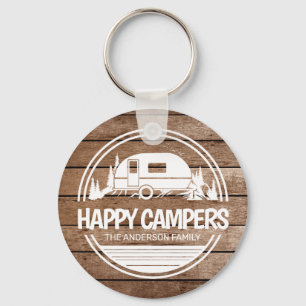 Happy Campers Rustic Wood Camping Keychain