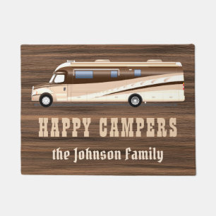Happy campers rustic wood RV camping family custom Doormat
