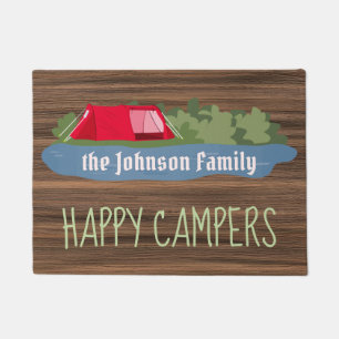 Happy campers rustic wood tent tree camping custom doormat