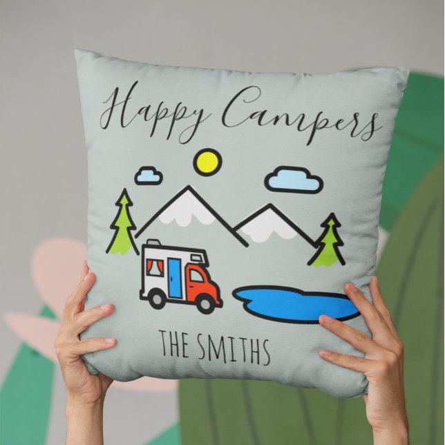 Happy Campers RV Personalize Camping  Mountains Throw Pillow (Creator Uploaded)
