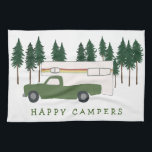 HAPPY CAMPERS Truck Camping RVing Trees Forest Kitchen Towel<br><div class="desc">HAPPY CAMPERS! I'd rather be RVing!! What about you? Check out this sweet truck camper towel and check my shop for more matching items like tshirts, magnets, keychains, pillows, stickers and more. And of course more RV, campervan, motorhome and camping stuff too. Customize this mug with a name, your own...</div>