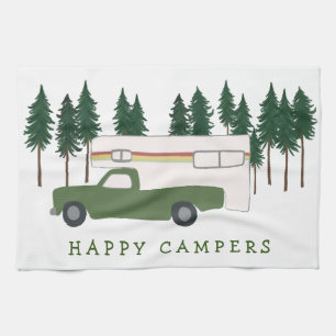 HAPPY CAMPERS Truck Camping RVing Trees Forest Kitchen Towel