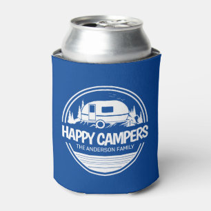 Happy Campers Vintage Blue Camping  Can Cooler