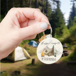 Happy Campers Watercolor Personalize Camp Tent Keychain<br><div class="desc">This design was created through digital art. It may be personalized by clicking the customize button and changing the colour, adding a name, initials or your favourite words. Contact me at colorflowcreations@gmail.com if you with to have this design on another product. Purchase my original abstract acrylic painting for sale at...</div>