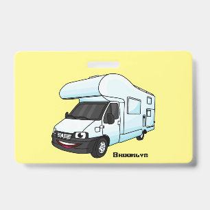 Happy campervan cartoon illustration badge