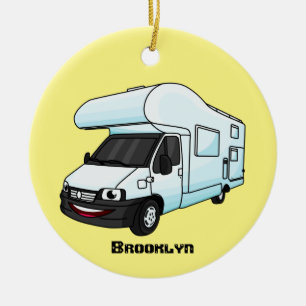 Happy campervan cartoon illustration ceramic ornament