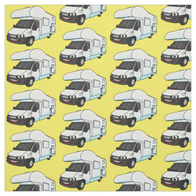 Happy campervan cartoon illustration fabric (Swatch)