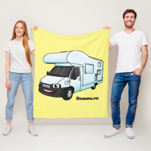 Happy campervan cartoon illustration fleece blanket