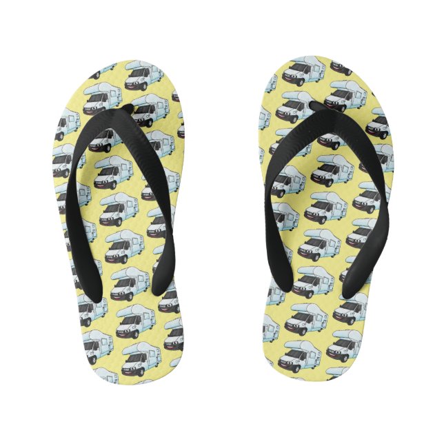 Happy campervan cartoon illustration kid's flip flops (Footbed)