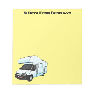 Happy campervan cartoon illustration notepad