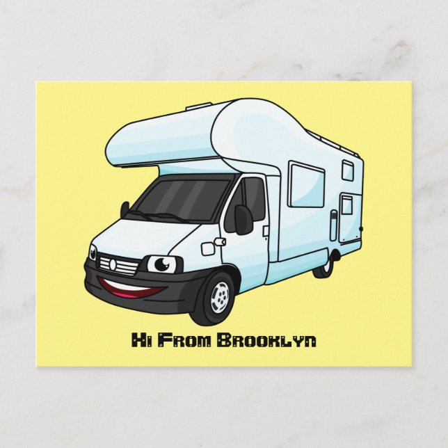 Happy campervan cartoon illustration postcard (Front)