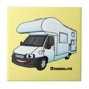 Happy campervan cartoon illustration tile