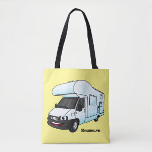 Happy campervan cartoon illustration tote bag