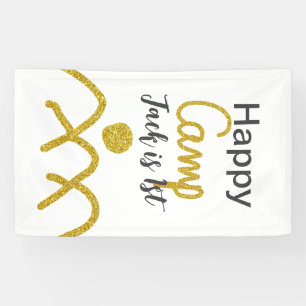 Happy camping camper one birthday kids golden sun banner