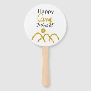 Happy camping camper one birthday kids golden sun hand fan