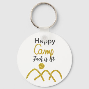 Happy camping camper one birthday kids golden sun keychain