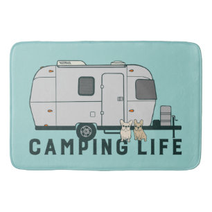 Happy camping life with cute Frenchies Bath Mat