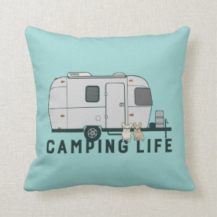 Happy camping life with cute Frenchies Throw Pillow
