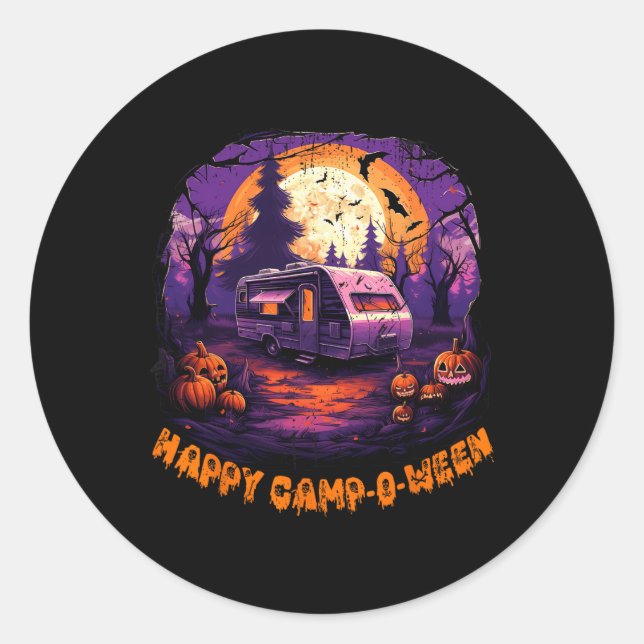 Happy CampOWeen Camping Halloween Costume Pumpkin  Classic Round Sticker (Front)